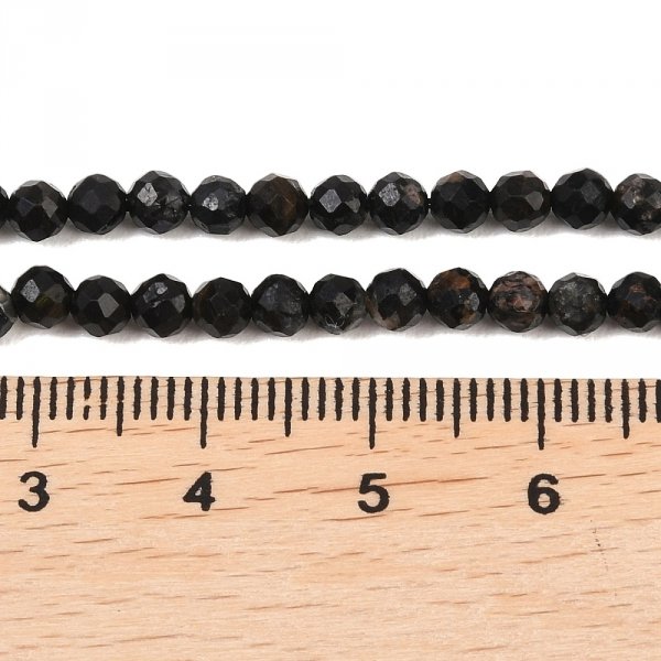 sz57 Turmalin naturalne pasma koralików z czarnego turmalinu, fasetowane, okrągłe, 3~3,8 mm, sznur 38 cm