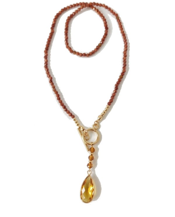 2319a Naszyjnik naturalny kamień piasek pustyni 42cm stal chirurgiczna zapinany na patyczek