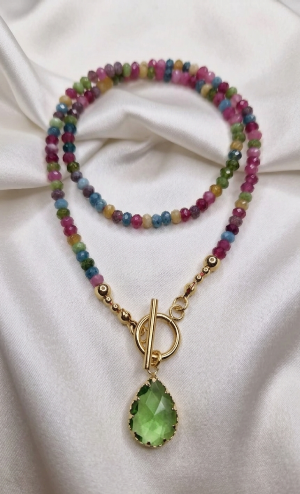 2049h Naszyjnik jadeit kamień naturalny 40cm stal chirurgiczna nierdzewna 