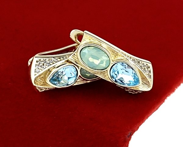 4177 Kolczyki złote Austrian Crystal pozłacane cyrkonie wiszące 14K Xuping Swaro