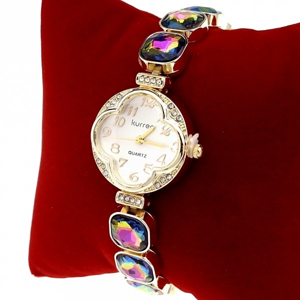 sz268 Ekskluzywny damski złoty zegarek błyszczący cyrkonie Kurren klasyk