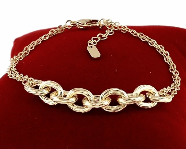 op327 Komplet złoty pozłacany 14k kolczyki łańcuszek 40+5cm, bransoletka 17+3cm