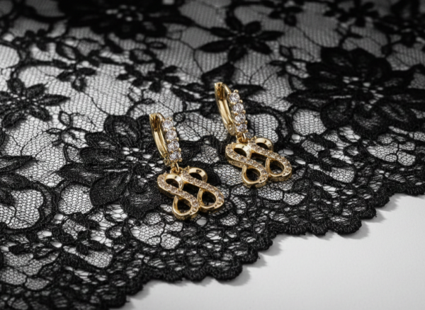 550c Kolczyki złote pozłacane cyrkonie wiszące 14K znak nieskończoności 