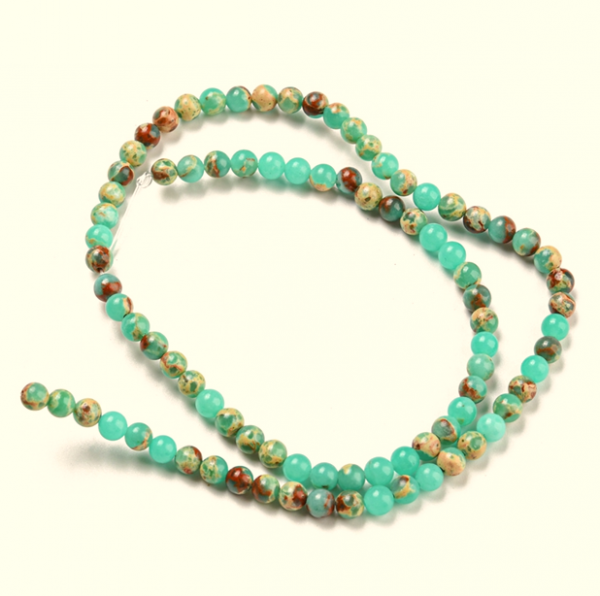 3119 Syntetyczne koraliki z barwionego jaspisu cesarskiego, okrągłe, turkusowe, 4 mm, otwór: 1 mm, około 91 szt./sznur, 14,88''~14,96" (37,8~38 cm)