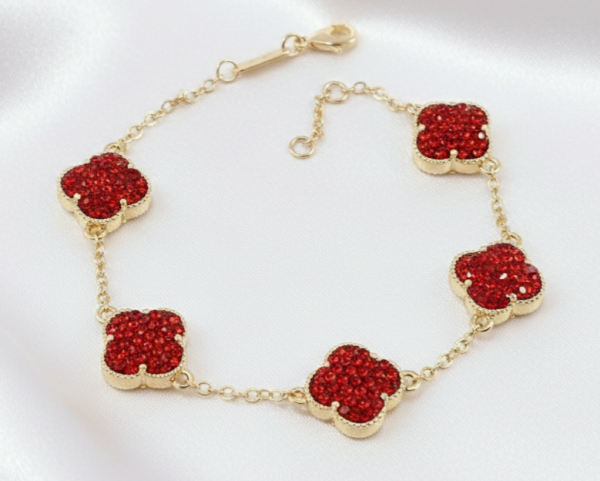 3567 Bransoletka elegancka złota 18+2cm pozłacana 14k cyrkonie koniczyna marokańska
