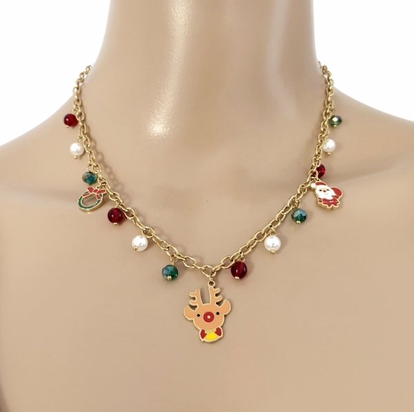 602 Złoty łańcuszek świąteczny 45+5 naszyjnik stal chirurgiczna Boże Narodzenie święta renifer Mikołaj