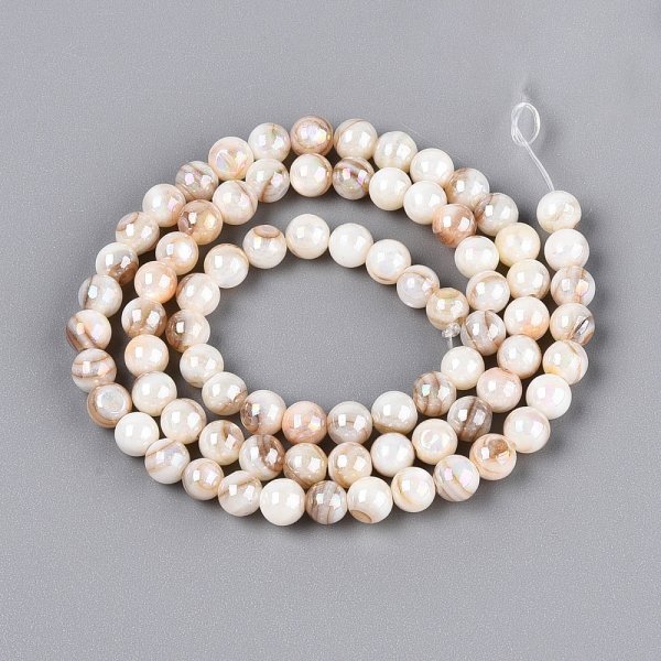 sz36 Koraliki naturalna muszla słodkowodna, kolor AB okrągłe 5mm sznur 38cm