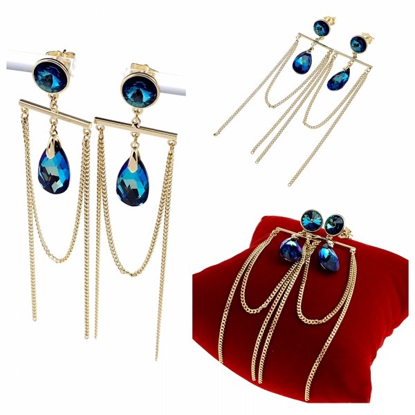 328a Kolczyki złote pozłacane Austrian Crystal wiszące 14K cyrkonie Xuping 