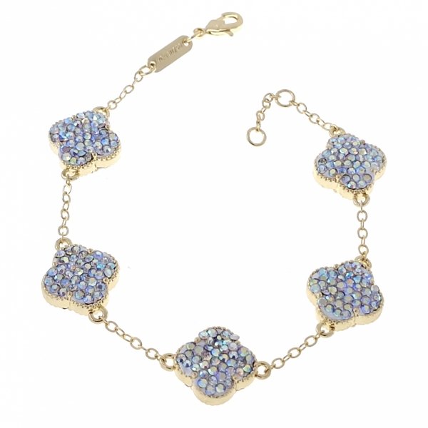 3372 Bransoletka elegancka złota 18+2cm pozłacana 14k cyrkonie koniczyna marokańska