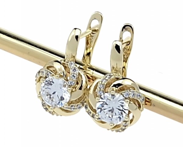 3890 Kolczyki złote pozłacane wiszące 14K cyrkonie 