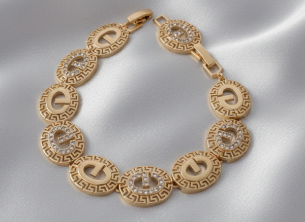 2380 Bransoletka elegancka złota 17+3cm pozłacana 18k wzór grecki