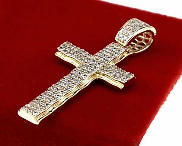 4789 Złota zawieszka cyrkonie błyszcząca pozłacana 14k Xuping krzyż