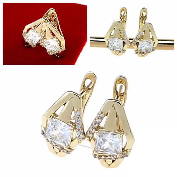 3375 Kolczyki złote pozłacane wiszące 14K cyrkonie 