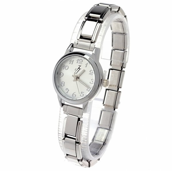 1604 Zegarek srebrny modułowy stal nierdzewna na gumce rozciągliwy 