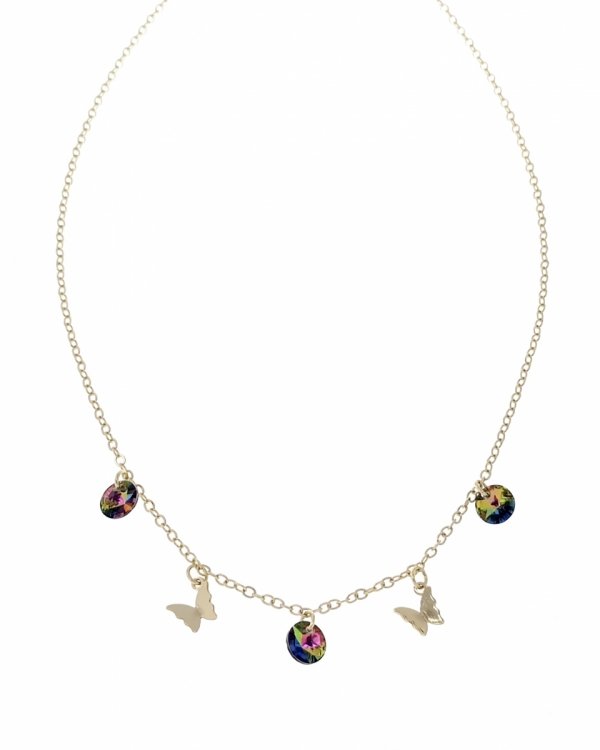 092 Złoty łańcuszek Austrian Crystal 42+5 naszyjnik pozłacany 14K Xuping motylki