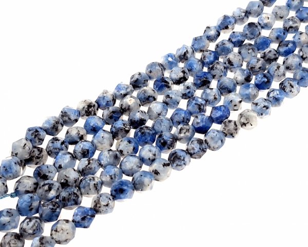 sz302 Barwione naturalne kamienie sezamowe jaspis, fasetowane, okrągłe koraliki z gwiazdowym szlifem, stalowo-niebieskie, 7~8x6~7,5x6~7,5 mm, otwór: 1 mm, około 48~49 sztuk