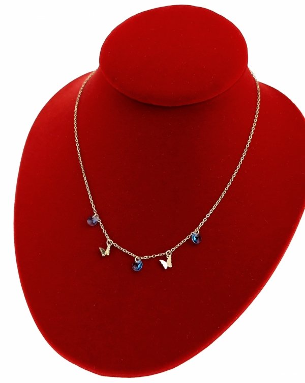 4586 Złoty łańcuszek Austrian Crystal 42+5 naszyjnik pozłacany 14K Xuping motylki