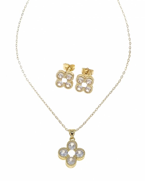 3453b Komplet złoty pozłacany 14k kolczyki, łańcuszek 45+5cm cyrkonie
