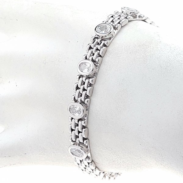 4391 Bransoletka srebrna cyrkonie 19,5cm pozłacana białym złotem Xuping 