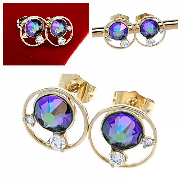 2769 Kolczyki złote pozłacane cyrkonie wtyczki 14K Xuping Austrian Crystal