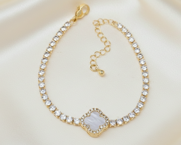 887 Bransoletka elegancka złota 17+3cm pozłacana 14k koniczyna marokańska