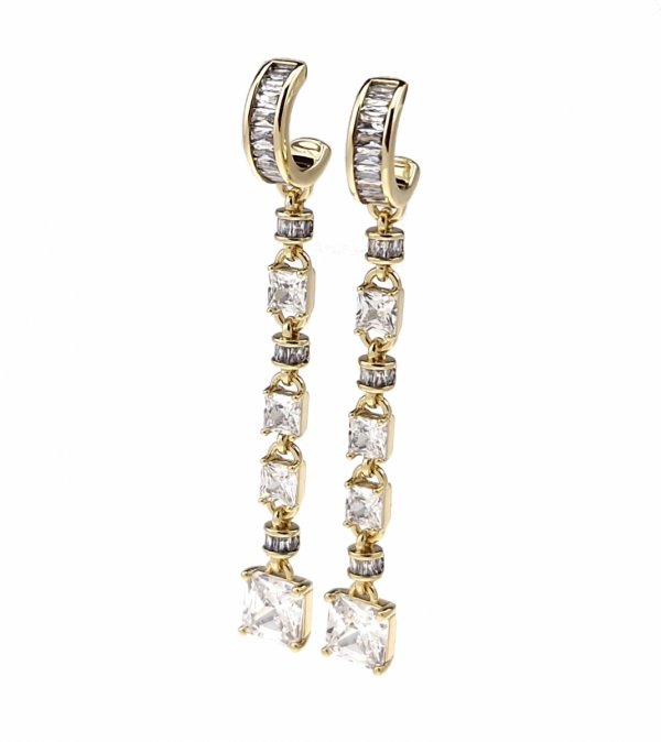 sz123  Kolczyki złote pozłacane 14k wiszące cyrkonie