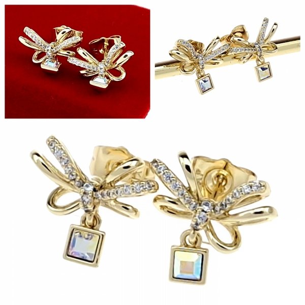 1764e Kolczyki złote pozłacane Austrian Crystal wiszące 14K cyrkonie Xuping 