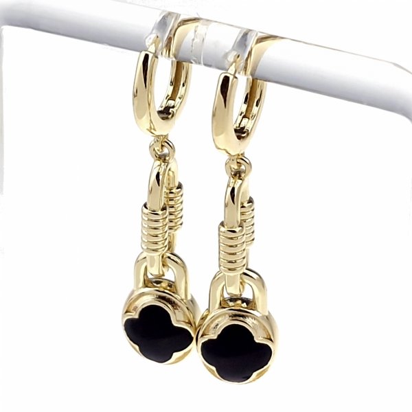 702 Kolczyki złote pozłacane wiszące 14K koniczyna marokańska