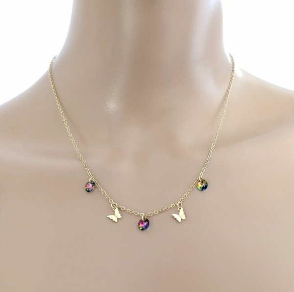 092 Złoty łańcuszek Austrian Crystal 42+5 naszyjnik pozłacany 14K Xuping motylki