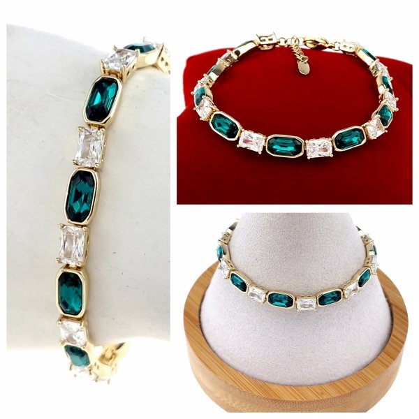 1496 Bransoletka elegancka Austrian Crystal złota cyrkonie 17+3 pozłacana 14k Xuping 