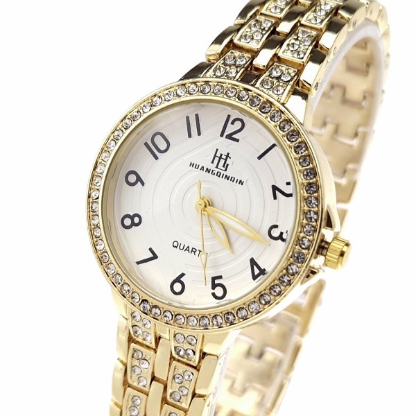 2334 Ekskluzywny damski złoty zegarek błyszczący klasyk cyrkonie