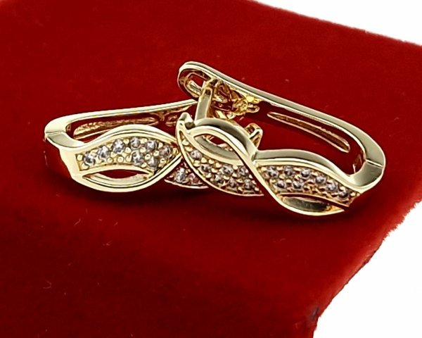 3318 Kolczyki złote pozłacane wiszące 14K cyrkonie 