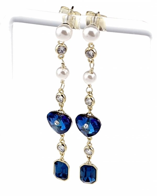 4759 Kolczyki złote pozłacane Austrian Crystal wiszące 14K cyrkonie Xuping serce