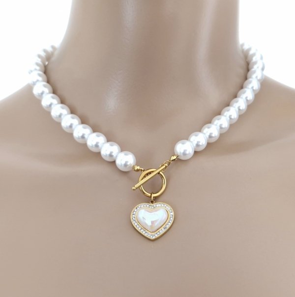 1745h Złoty łańcuszek 42cm naszyjnik stal chirurgiczna nierdzewna 316L perły