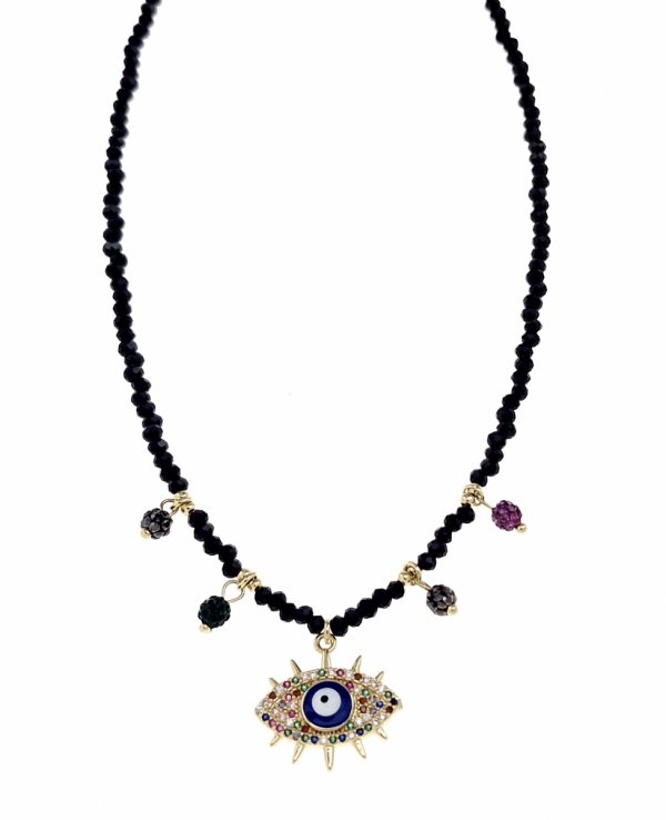 0312 Złoty łańcuszek 38+5cm naszyjnik stal chirurgiczna nierdzewna ręka Fatimy kryształki