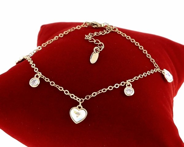 722a Bransoletka elegancka Austrian Crystal złota cyrkonie 16,5+5 pozłacana 14k Xuping serce