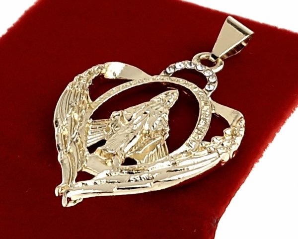 4736 Złota zawieszka cyrkonie błyszcząca pozłacana 14k medalik serce