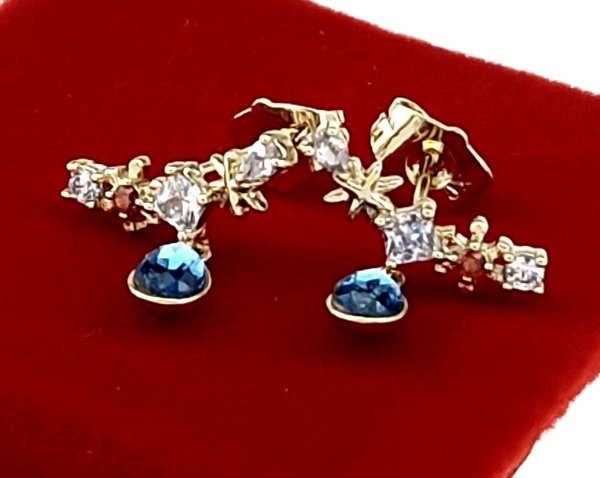 1413 Kolczyki złote pozłacane Austrian Crystal wiszące 14K cyrkonie Xuping 