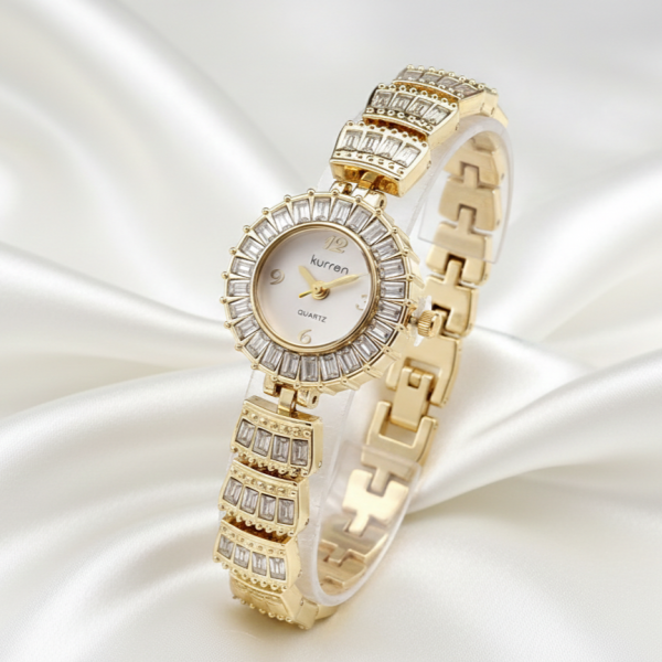 0217 Ekskluzywny damski złoty zegarek Kurren klasyk cyrkonie