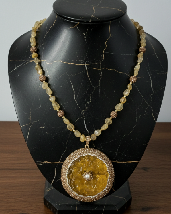 3834 Naszyjnik kamienie naturalne cytryn 60+5cm pozłacany 14k 