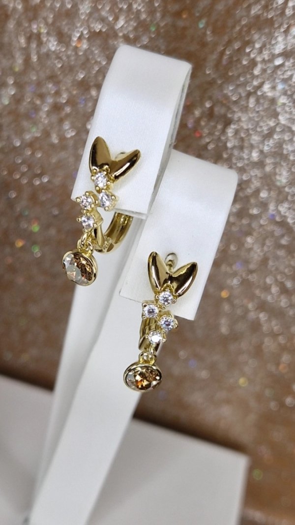 1391 Kolczyki złote pozłacane Austrian Crystal wiszące 14K cyrkonie Xuping 