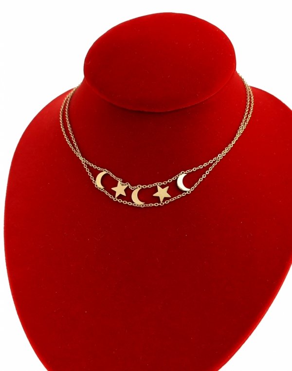 1092b Złoty łańcuszek 33+5 naszyjnik stal chirurgiczna nierdzewna 316L gwiazdka księżyc choker