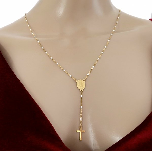 2179 Złoty łańcuszek naszyjnik 60+5cm pozłacany 18k krzyż medalik