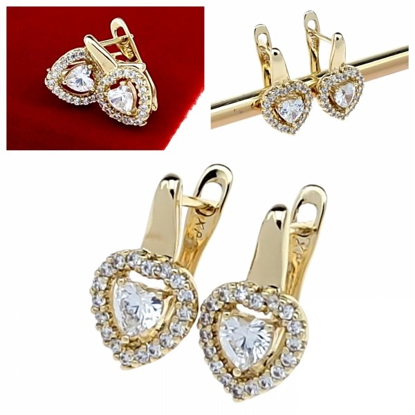 750 Kolczyki złote pozłacane wiszące 14K Xuping cyrkonie serce