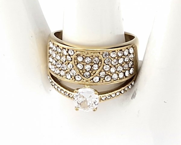 059C Pierścionek złoty stal chirurgiczna nierdzewna 316L cyrkonie