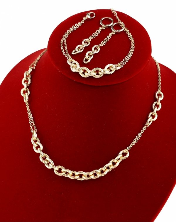 op327 Komplet złoty pozłacany 14k kolczyki łańcuszek 40+5cm, bransoletka 17+3cm