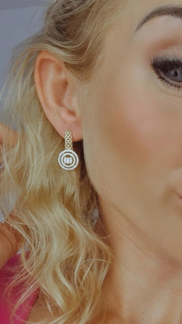 1117 Kolczyki złote pozłacane cyrkonie wiszące 14K Xuping 