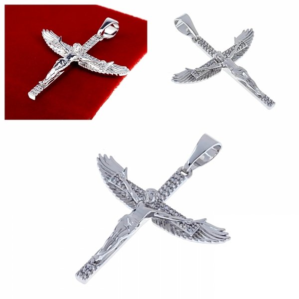 4081 Srebrna zawieszka cyrkonie pozłacana białym złotem Xuping krzyż