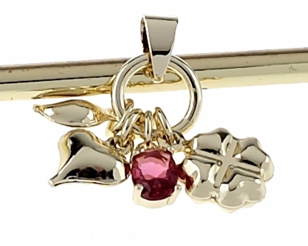 1935i Złota zawieszka błyszcząca pozłacana 14k serce koniczyna