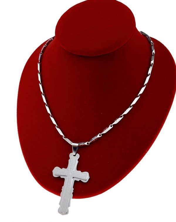 0220 Srebrny łańcuszek 60cm naszyjnik stal chirurgiczna nierdzewna 316L krzyż